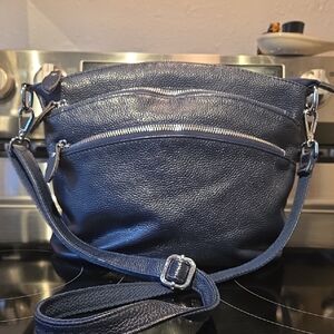 Lecxci Navy Blue Leather Crossbody Bag